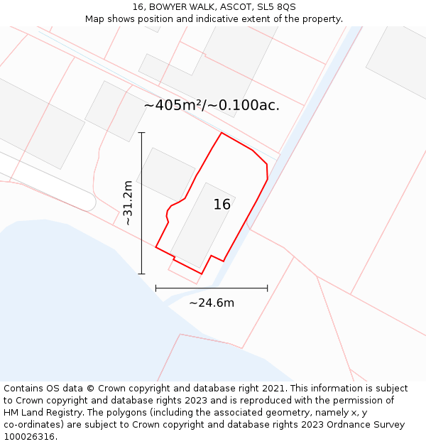 16, BOWYER WALK, ASCOT, SL5 8QS: Plot and title map