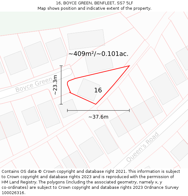 16, BOYCE GREEN, BENFLEET, SS7 5LF: Plot and title map