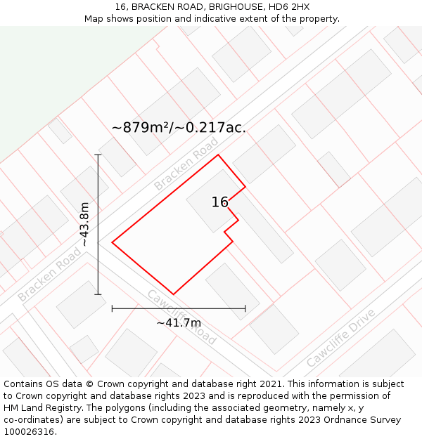 16, BRACKEN ROAD, BRIGHOUSE, HD6 2HX: Plot and title map