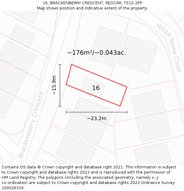 16, BRACKENBERRY CRESCENT, REDCAR, TS10 2PP: Plot and title map