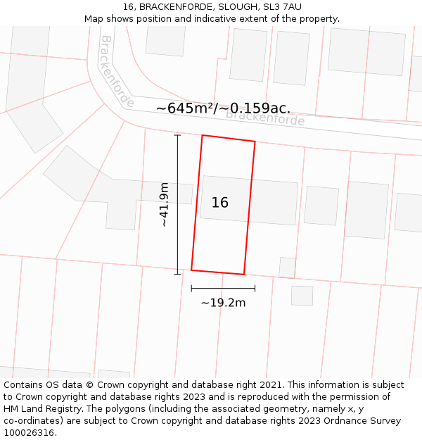 16, BRACKENFORDE, SLOUGH, SL3 7AU: Plot and title map