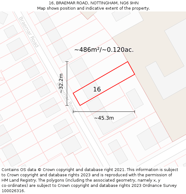 16, BRAEMAR ROAD, NOTTINGHAM, NG6 9HN: Plot and title map