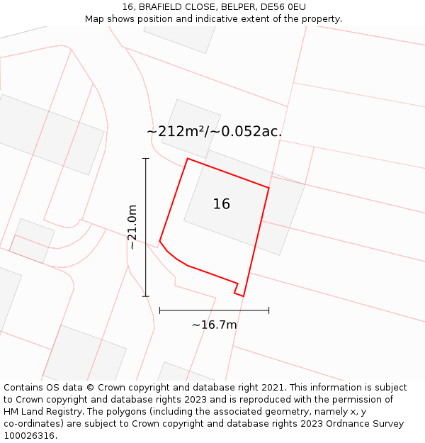 16, BRAFIELD CLOSE, BELPER, DE56 0EU: Plot and title map