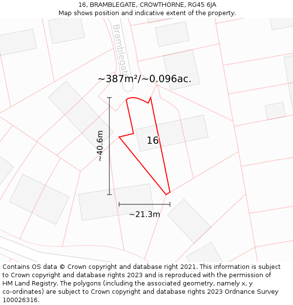 16, BRAMBLEGATE, CROWTHORNE, RG45 6JA: Plot and title map