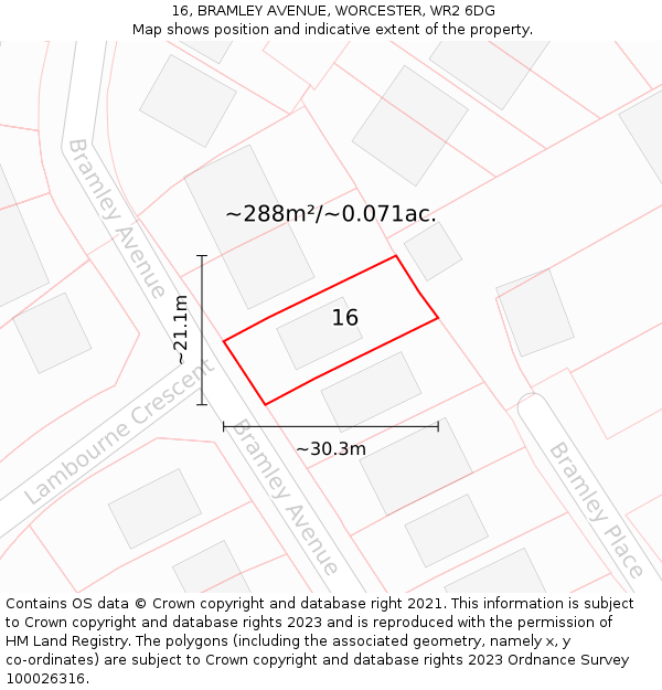 16, BRAMLEY AVENUE, WORCESTER, WR2 6DG: Plot and title map