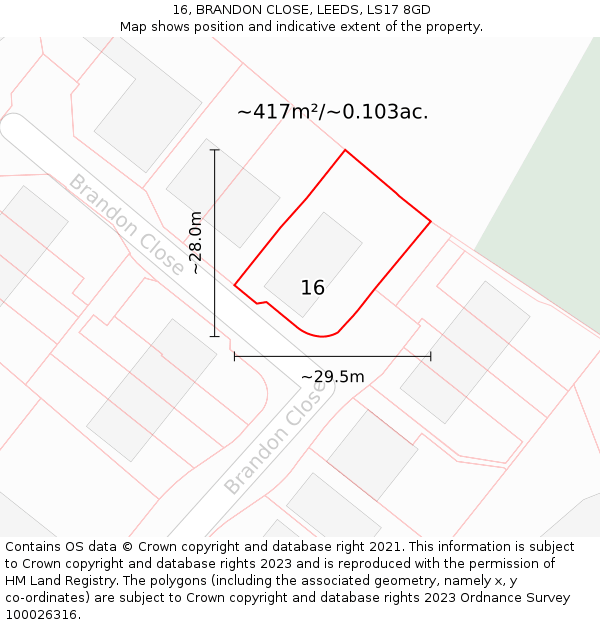 16, BRANDON CLOSE, LEEDS, LS17 8GD: Plot and title map