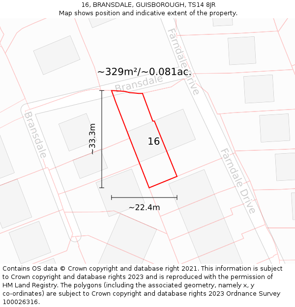 16, BRANSDALE, GUISBOROUGH, TS14 8JR: Plot and title map