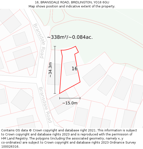 16, BRANSDALE ROAD, BRIDLINGTON, YO16 6GU: Plot and title map