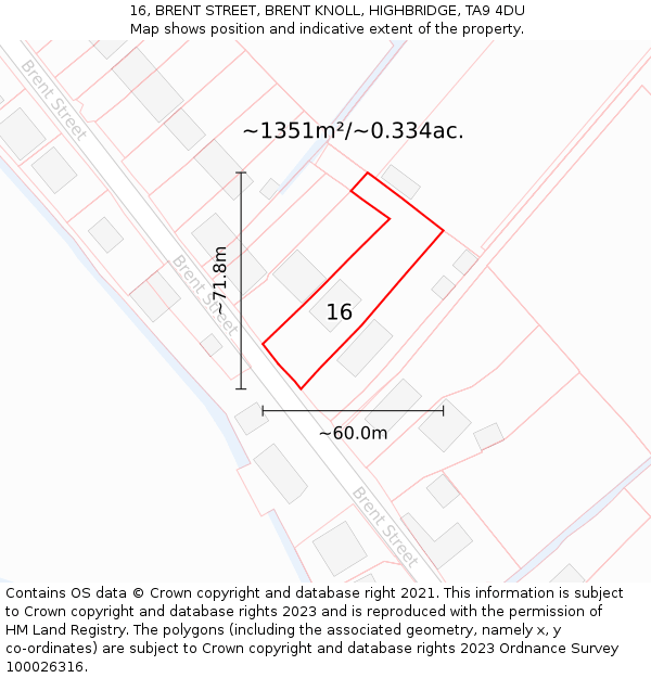 16, BRENT STREET, BRENT KNOLL, HIGHBRIDGE, TA9 4DU: Plot and title map