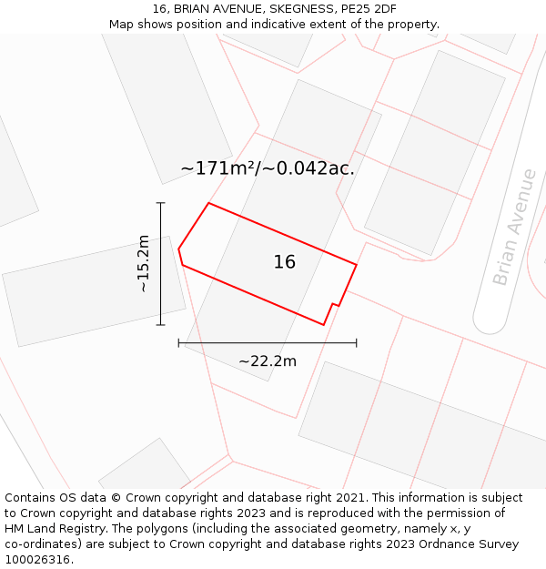 16, BRIAN AVENUE, SKEGNESS, PE25 2DF: Plot and title map