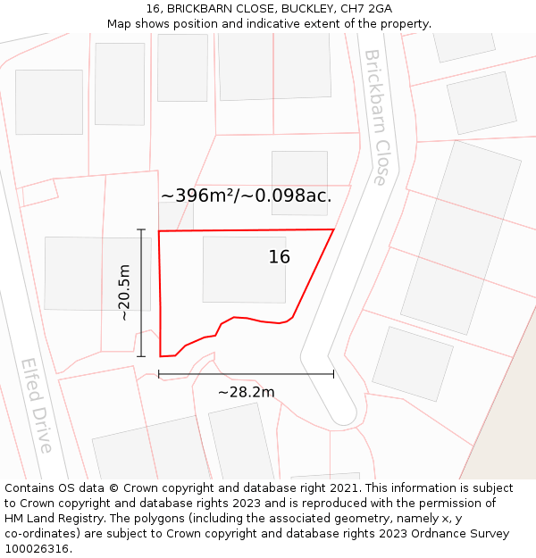 16, BRICKBARN CLOSE, BUCKLEY, CH7 2GA: Plot and title map