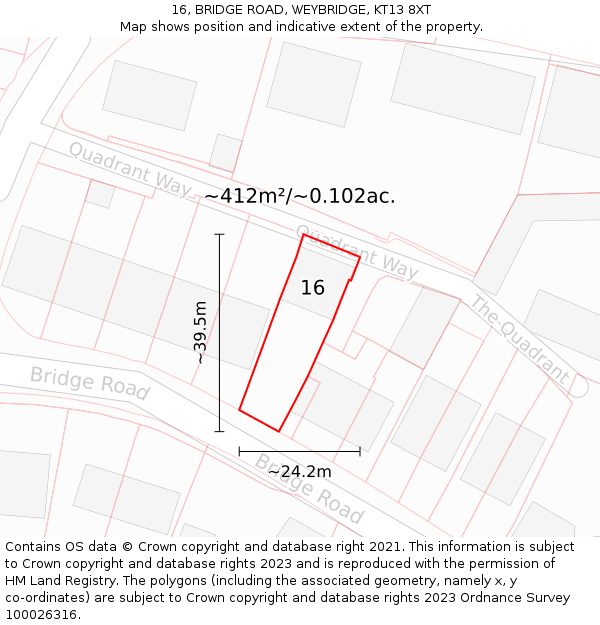 16, BRIDGE ROAD, WEYBRIDGE, KT13 8XT: Plot and title map