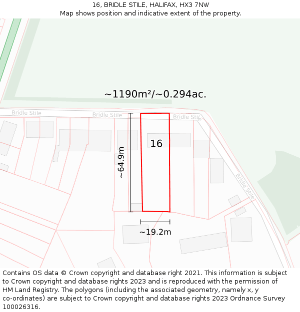 16, BRIDLE STILE, HALIFAX, HX3 7NW: Plot and title map