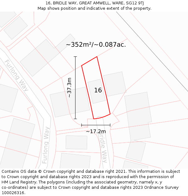 16, BRIDLE WAY, GREAT AMWELL, WARE, SG12 9TJ: Plot and title map