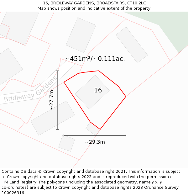 16, BRIDLEWAY GARDENS, BROADSTAIRS, CT10 2LG: Plot and title map