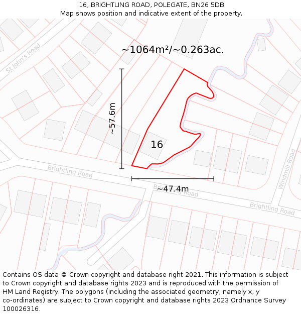 16, BRIGHTLING ROAD, POLEGATE, BN26 5DB: Plot and title map