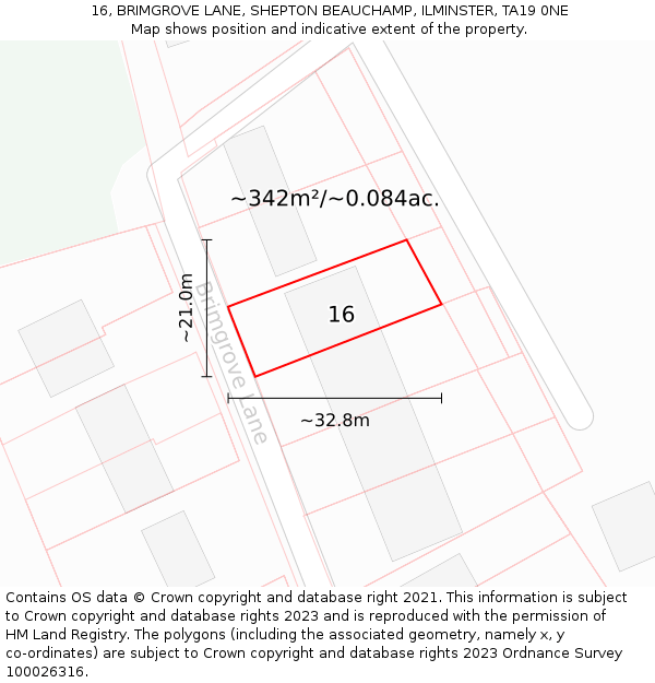 16, BRIMGROVE LANE, SHEPTON BEAUCHAMP, ILMINSTER, TA19 0NE: Plot and title map