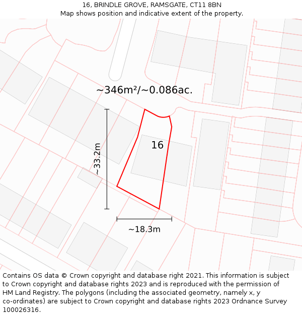 16, BRINDLE GROVE, RAMSGATE, CT11 8BN: Plot and title map