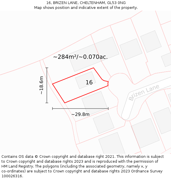 16, BRIZEN LANE, CHELTENHAM, GL53 0NG: Plot and title map