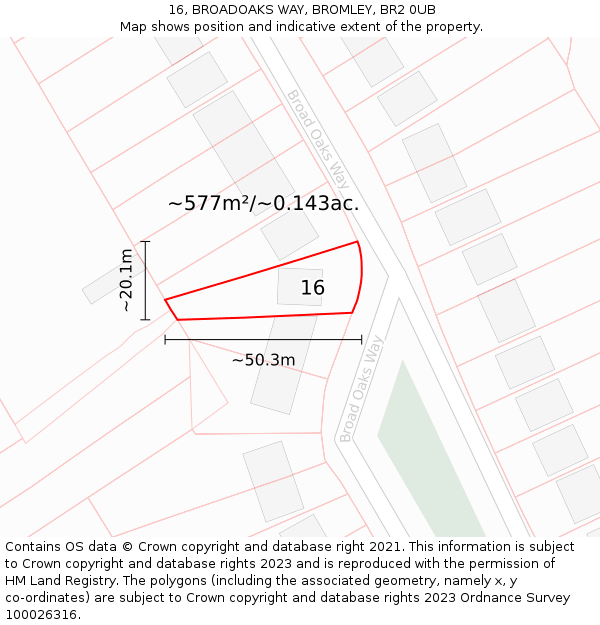16, BROADOAKS WAY, BROMLEY, BR2 0UB: Plot and title map