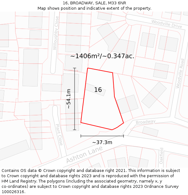 16, BROADWAY, SALE, M33 6NR: Plot and title map