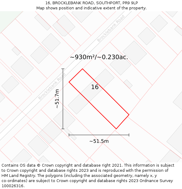 16, BROCKLEBANK ROAD, SOUTHPORT, PR9 9LP: Plot and title map