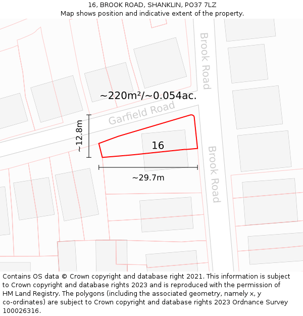 16, BROOK ROAD, SHANKLIN, PO37 7LZ: Plot and title map