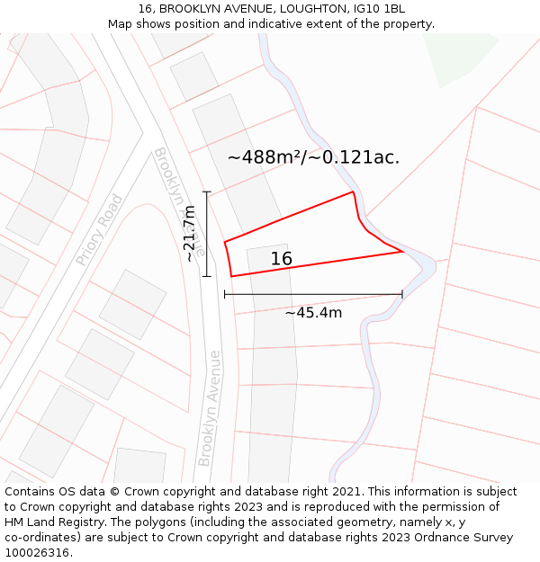 16, BROOKLYN AVENUE, LOUGHTON, IG10 1BL: Plot and title map