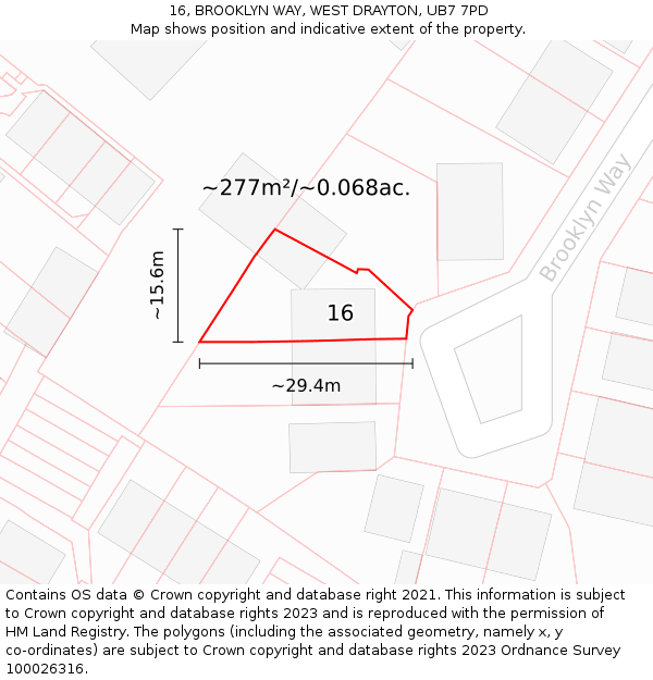 16, BROOKLYN WAY, WEST DRAYTON, UB7 7PD: Plot and title map