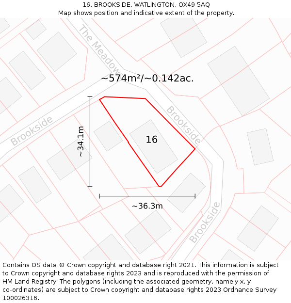 16, BROOKSIDE, WATLINGTON, OX49 5AQ: Plot and title map