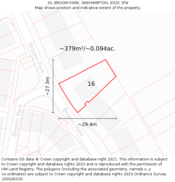 16, BROOM PARK, OKEHAMPTON, EX20 1FW: Plot and title map