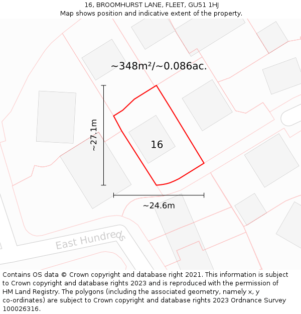 16, BROOMHURST LANE, FLEET, GU51 1HJ: Plot and title map