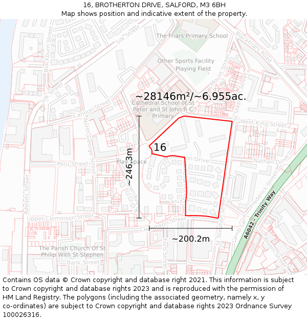 16, BROTHERTON DRIVE, SALFORD, M3 6BH: Plot and title map