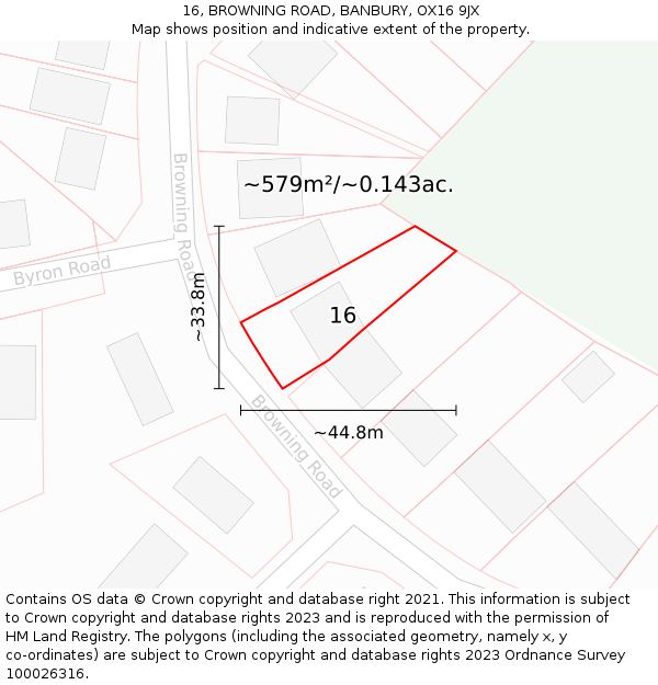 16, BROWNING ROAD, BANBURY, OX16 9JX: Plot and title map