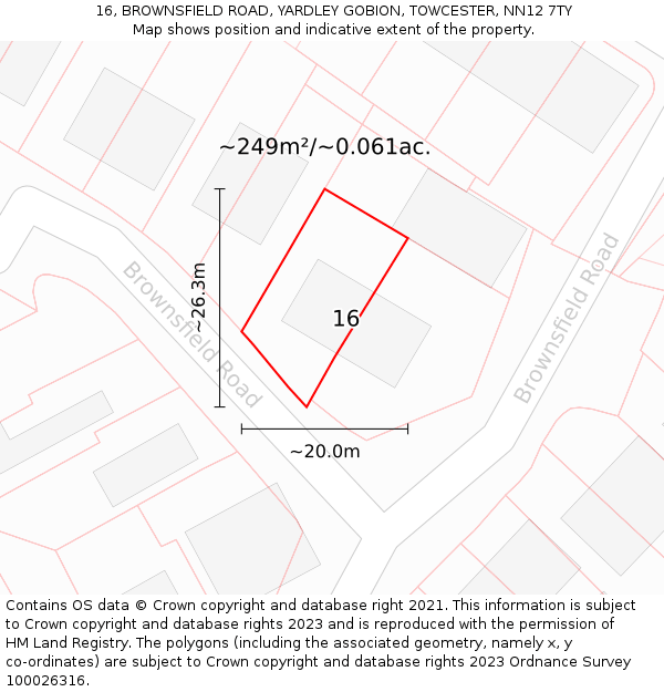 16, BROWNSFIELD ROAD, YARDLEY GOBION, TOWCESTER, NN12 7TY: Plot and title map