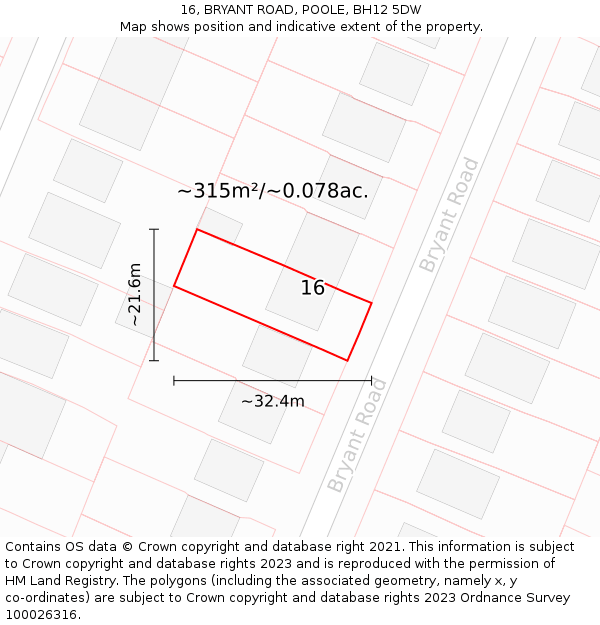 16, BRYANT ROAD, POOLE, BH12 5DW: Plot and title map