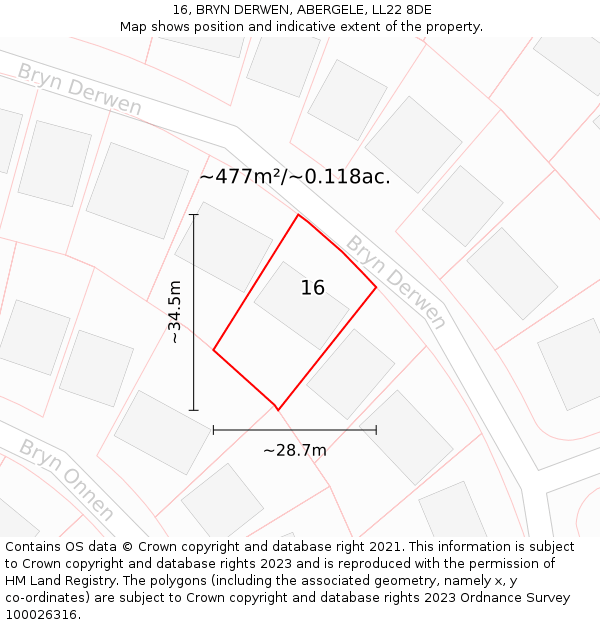 16, BRYN DERWEN, ABERGELE, LL22 8DE: Plot and title map