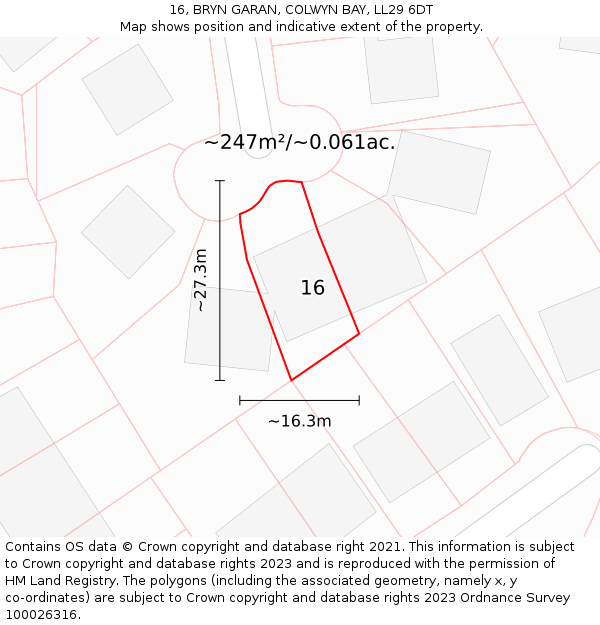 16, BRYN GARAN, COLWYN BAY, LL29 6DT: Plot and title map