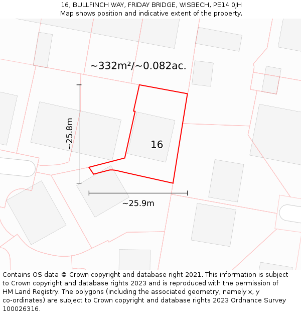 16, BULLFINCH WAY, FRIDAY BRIDGE, WISBECH, PE14 0JH: Plot and title map