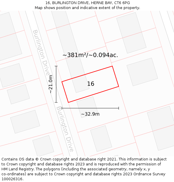 16, BURLINGTON DRIVE, HERNE BAY, CT6 6PG: Plot and title map