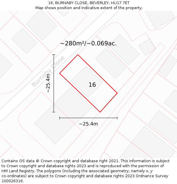 16, BURNABY CLOSE, BEVERLEY, HU17 7ET: Plot and title map