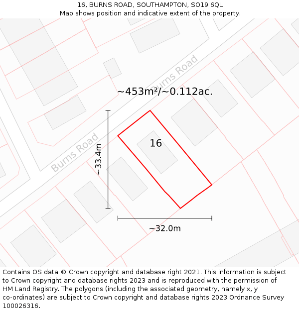 16, BURNS ROAD, SOUTHAMPTON, SO19 6QL: Plot and title map