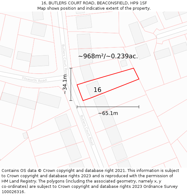 16, BUTLERS COURT ROAD, BEACONSFIELD, HP9 1SF: Plot and title map