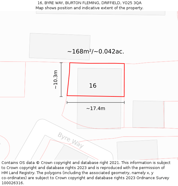 16, BYRE WAY, BURTON FLEMING, DRIFFIELD, YO25 3QA: Plot and title map