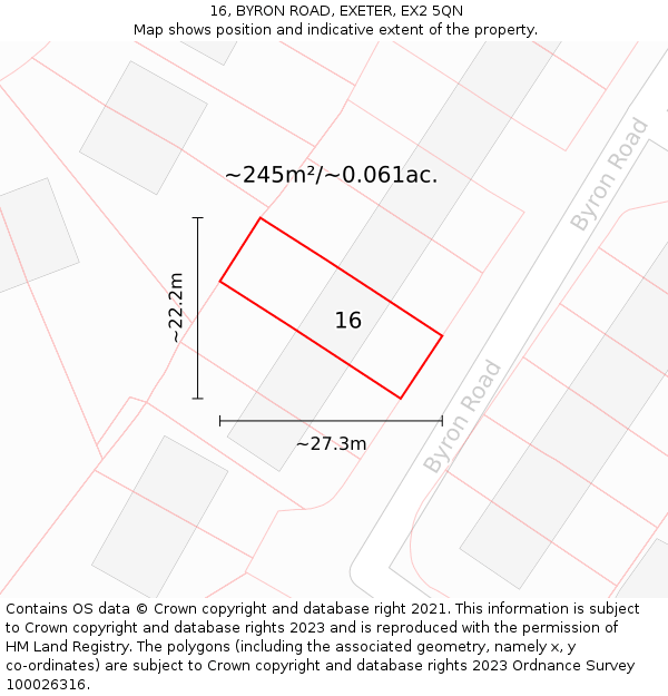 16, BYRON ROAD, EXETER, EX2 5QN: Plot and title map