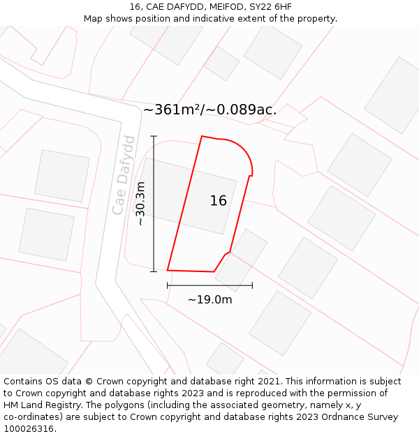 16, CAE DAFYDD, MEIFOD, SY22 6HF: Plot and title map