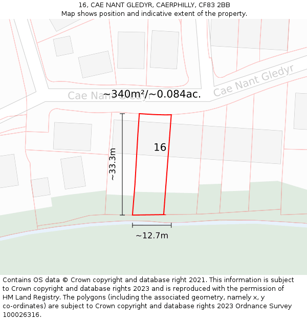 16, CAE NANT GLEDYR, CAERPHILLY, CF83 2BB: Plot and title map
