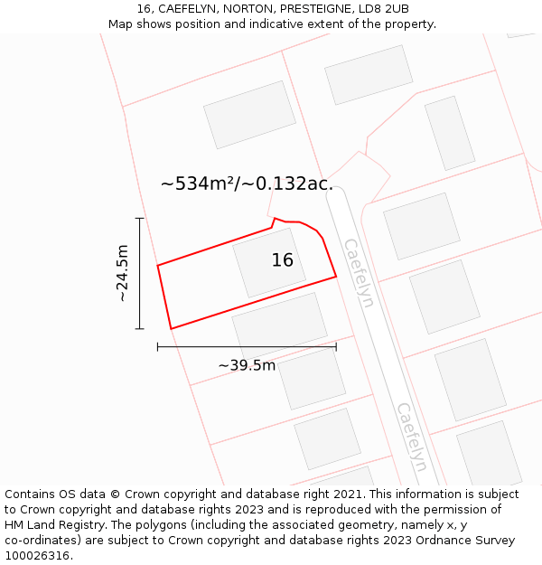 16, CAEFELYN, NORTON, PRESTEIGNE, LD8 2UB: Plot and title map