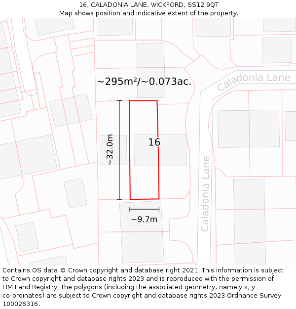 16, CALADONIA LANE, WICKFORD, SS12 9QT: Plot and title map