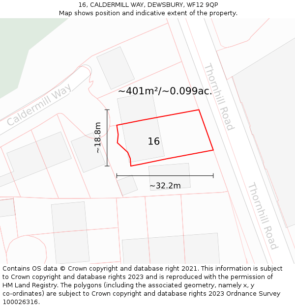 16, CALDERMILL WAY, DEWSBURY, WF12 9QP: Plot and title map